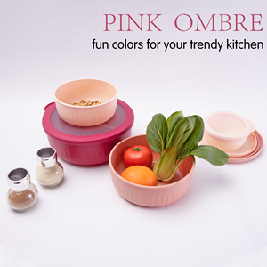 Juego de 8 Tazones Apilables de Plástico con Tapas, Organizador de Refrigerador con Degradado Rosa, Herméticos y Encajables - Product Image 3