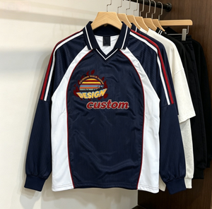 Conjunto de Camisetas Deportivas con Cuello en V para Hombre, 100% Poliéster, Diseño de Bloques de Color, Estampado Personalizado en la Parte Delantera, Ropa de Otoño - Product Image 1