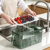 Grote capaciteit, verdikte, stapelbare koelkast opbergbox met timer, handvat en afwateringsbord voor fruit en groenten in de keuken