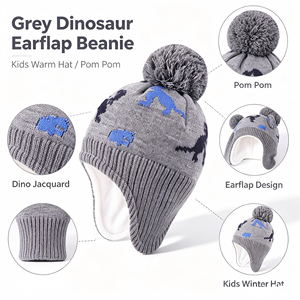 Ensemble <span class=keywords><strong>bonnet</strong></span> et écharpe d'hiver <span class=keywords><strong>pour</strong></span> bébés garçons, <span class=keywords><strong>bonnet</strong></span> à oreillettes respirant, imperméable, réglable, doublure polaire chaude, <span class=keywords><strong>pompon</strong></span>, paquet de 2, gris - Product Image 2