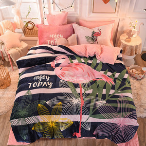 Juego de ropa de cama de terciopelo para niña, juego de ropa de cama de franela rosa con diferentes tipos de impresión, 4 piezas - Product Image 4