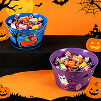 Halloween Plastik Runde Süßigkeiteneimer - Anpassbare Partydekorationen, Requisiten für die Veranstaltungsgestaltung, Gruselige Feiertagsdekoration