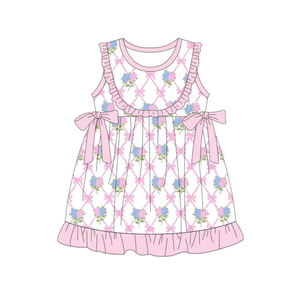 Robe pour petite fille, motif fleurs bleues, collection GSD3872, vente en gros, manches courtes, pour enfant. - Product Image 3