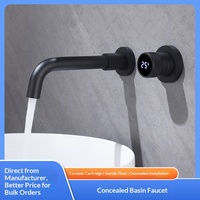 Robinet de lavabo encastré mural moderne et simple en cuivre électroplaqué noir, avec ensemble de douche intégré pour eau froide et chaude