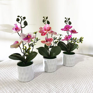 Nuovo <span class=keywords><strong>Bonsai</strong></span> di Phalaenopsis a Tre Fiori in Vaso Dritto 26x13cm, Pianta Verde per Interni/Esterni, Decorazione Semplice per Casa e Festività - Product Image 2