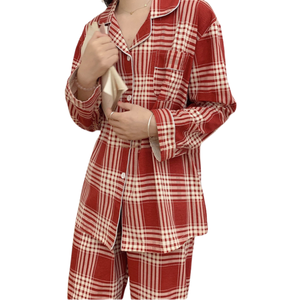 Custom Women's 100% Cotton Flannel <strong>Christmas</strong> <strong>Pyjamas</strong> <strong>Ladies</strong> Plaid Red XMAS Sleepwear Women Soft Long Pants Pajama Set - Product Image 2