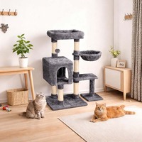 Árvore de Atividades Moderna para Gatos com Superfície de Veludo, Ecológica, em Aglomerado E0, Poste Arranhador de Sisal e Madeira, Estação de Brincadeiras Interna de 4 Níveis para Pets