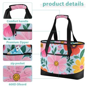 Sac à déjeuner isotherme floral, sac isotherme imperméable, sac de transport thermique avec fermeture éclair pour le stockage des aliments, pour les voyages, les pique-niques, la plage - Product Image 3