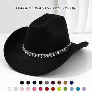 Chapeau de cowboy occidental unisexe avec accessoires en strass en forme d'épée diamantée, chapeau de cowboy de couleur unie, chapeau haut de forme occidental - Product Image 5