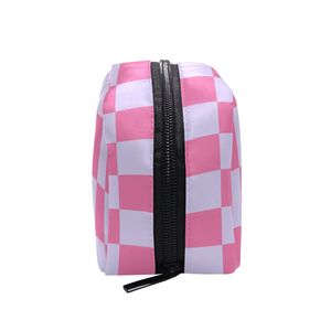 Pink Checkered Printed Custom Makeup <b>Bag</b> for Women Wholesale Cosmetic Pouch with Zipper Portable <b>Wash</b> <b>Bag</b> for <b>Travel</b> - Product Image 6