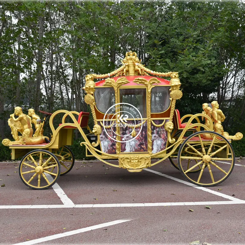 Ngoại hình Đẹp Hoàng Gia điêu khắc ngựa kéo xe ngựa với bánh xe vàng xe ngựa đám cưới xe ngựa và xe ngựa
