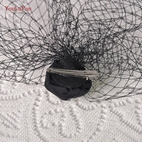 YouLaPan VA02 Voile de mariée élégant à motif floral, masque facial ajouré en résille pour femme, voile cage à oiseaux noir et blanc, accessoires de mariage