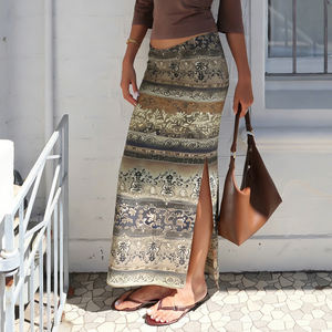 Falda Midi Boho Vintage con Estampado Étnico para Mujer, Cintura Alta, Corte en A, Estampado Floral, Falda Larga con Abertura Lateral para Usar en Vacaciones de Verano 2026 - Product Image 2