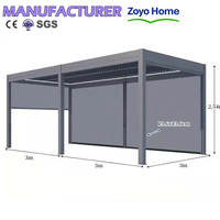 Pergola en aluminium écologique et imperméable pour l'extérieur, porte coulissante en verre motorisée, design à lames orientables, supports en PVC résistants à la pourriture