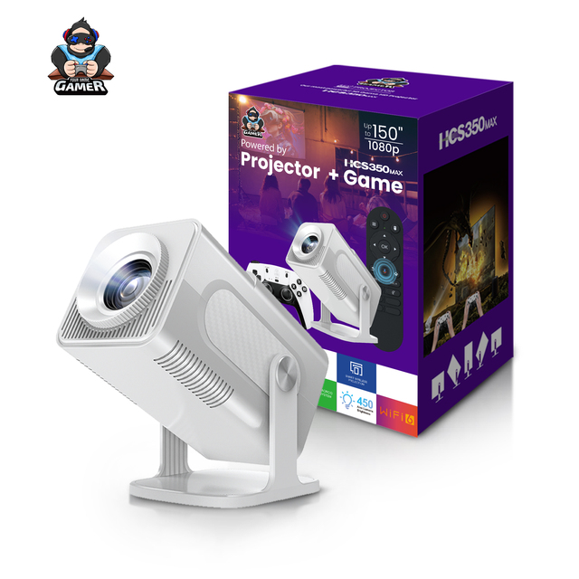 ZOKU 2026 Mini Portable Projector HCS350 MAX 2.4G/5G WiFi6 H713 Allwinner Android 16 450 Lumens HD 1080P 8GB 1GB 30000+ Games