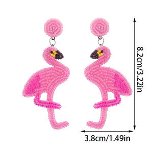 ต่างหูรูปสัตว์สไตล์โบฮีเมียนคลาสสิกแบบใหม่2025ต่างหูนกฟลามิงโกสานด้วยมือสไตล์เขตร้อนพร้อมส่ง - Product Image 5