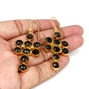Pendientes de Latón con Piedras Preciosas de Cuarzo Ahumado de Alta Calidad para Mujer, Pendientes Largos Chapados en Oro, Estilo Moderno, para Bodas y Aniversarios - Product Image 2