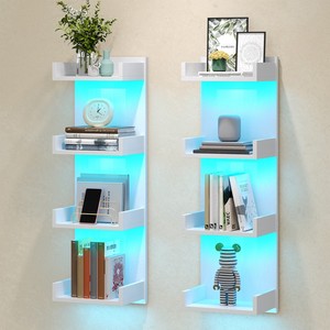 Modern <strong>Floating</strong> Wall <strong>Shelves</strong> with LED Light, White 4 Tier <strong>Floating</strong> <strong>Shelf</strong> Wall Mounted for Storage, <strong>Black</strong> Vertical Display Stand - Product Image 3