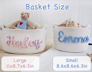 Cesta de almacenamiento de cuerda de algodón tejida a mano con nombre personalizado y patrón de flores bonitas para regalo de Baby Shower Crema Marfil - Product Image 4