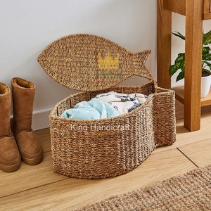 Handmade Fish Shaped Seagrass Storage Basket Animal Kid <b>Hamper</b> Storage For Children Room Nursery Decor - Product Image 2