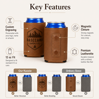 Manchons isothermes magnétiques en similicuir laserable 12oz à contraste élevé, vierges, pour canettes de bière, personnalisables avec logo, vente en gros, cadeaux pour les invités de mariage