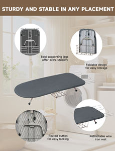 Planche <span class=keywords><strong>à</strong></span> <span class=keywords><strong>repasser</strong></span> pliable avec <span class=keywords><strong>support</strong></span> de fer avec gain de place de stockage avec crochet de suspension pratique avec panier - Product Image 3
