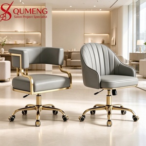 Fauteuil de salon moderne en cuir PU, chaise de technicien en pédicure avec piètement métallique doré, chaise pivotante à roulettes pour salon de manucure - Product Image 1