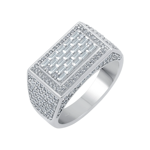 <b>Iced</b> Style 925 Sterling Silver Moissanite <b>Ring</b> with Brilliant Pave Stone Detailing Unisex Fashion Statement Accessory - Product Image 3