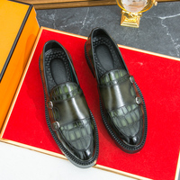 Chaussures habillées vertes pour hommes, style double boucle, à semelle épaisse, mocassins rehaussants haute performance pour mariages
