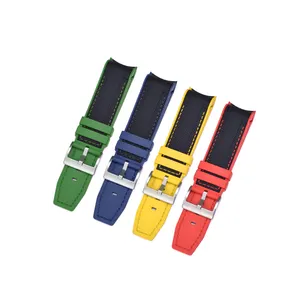 JUELONG Colorful Hybrid Watch Strap Super Soft Leather Rubber Watch Wrist Bracelet Liquid Silicone Rubber Curved End Watch Strap