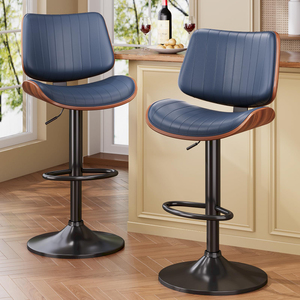 Swivel <strong>Bar</strong> <strong>Stools</strong> <strong>Set</strong> <strong>of</strong> <strong>2</strong> Adjustable Height Bentwood Barstools with PU Leather Upholstered Seat - Product Image 5