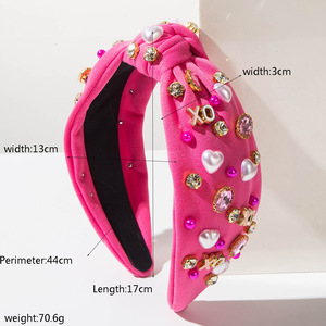 Elegante Fascia per Capelli Rossa e <span class=keywords><strong>Rosa</strong></span> da Donna con Cuore XO, Perle e Diamanti, Dolce Cerchietto per San Valentino, Accessorio per Capelli Stile Barocco - Product Image 6