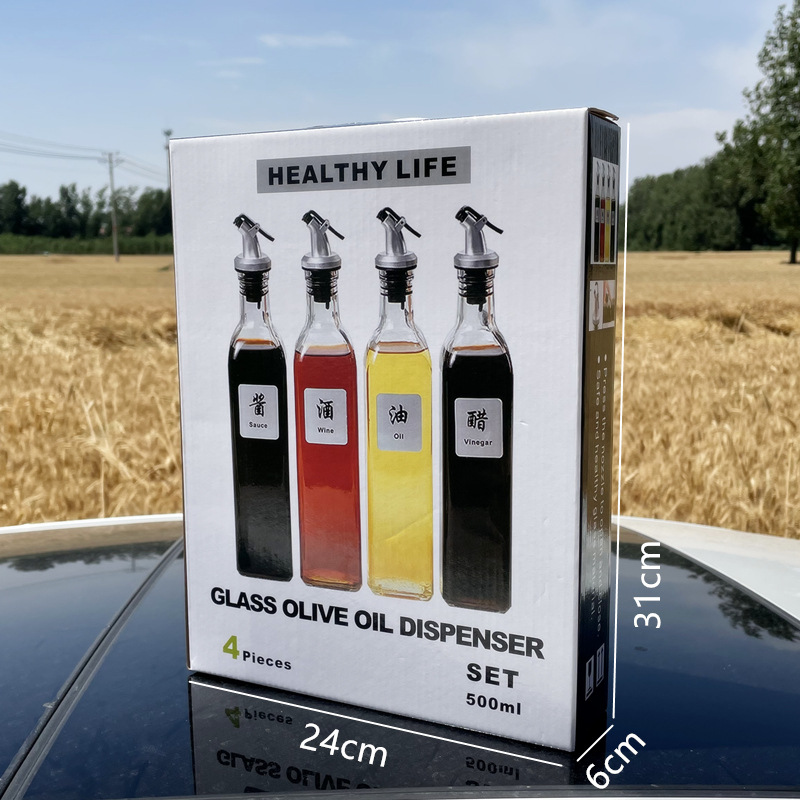 Square tall 16 oz oil vinegar cruet glass olive oil bottles with pour spout