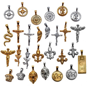 Pendentif croix crocifix pour hommes, bijoux <span class=keywords><strong>de</strong></span> boussole <span class=keywords><strong>de</strong></span> <span class=keywords><strong>voyage</strong></span> en or, acier inoxydable sans ternir, pendentif pistolet d'ange cupidon - Product Image 3