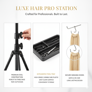 Soporte para Extensiones de Cabello LUXE HAIR PRO STATION con Bandeja, Altura Ajustable, Estante Metálico para Tramado de Cabello, Uso en Salón de Belleza - Product Image 5