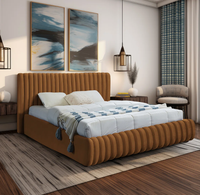 Cama Matrimonial Grande de Lujo Nórdica Moderna de Tela Blanca, Cama Doble Suave de Diseño Modular para Villa