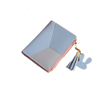 Dompet kulit Mini ramping kustom untuk anak perempuan tempat kartu pendek lucu dengan penutup ritsleting dan fitur RFID murah