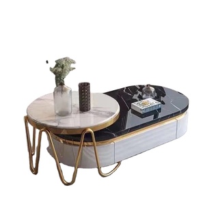 Italian Art Design Furniture Rock Plate Stone Stainless Steel Rotary Coffee Table Living Room Coffee Table Modern Furniture