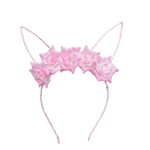 女性の女の子のための花のヘッドピースとファブリックバニー耳ヘッドバンドイースターウサギ耳ヘッドバンド - Product Image 6