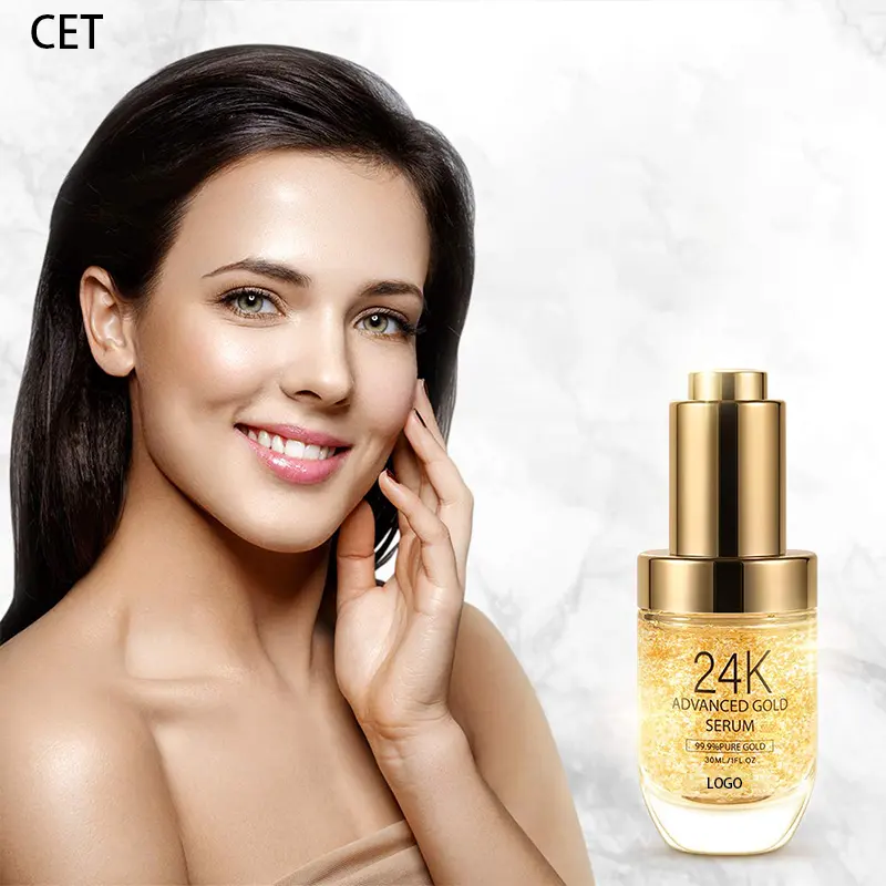 Özel özel etiket 24K gelişmiş altın yüz Serum C vitamini infüzyon anti-kırışıklık Anti-Aging parlatıcı yüz onarım cilt bakımı