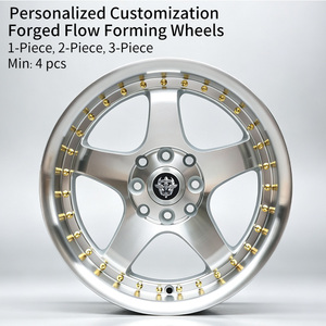 ล้อแม็กซ์ FLowtone คุณภาพดีที่สุด ล้ออัลลอย 2 ชิ้น ขนาด 15 นิ้ว 4X100/114.3 ล้อหล่อสีเงินหน้าเจียร + ขอบ + หมุดสีทอง - Product Image 2