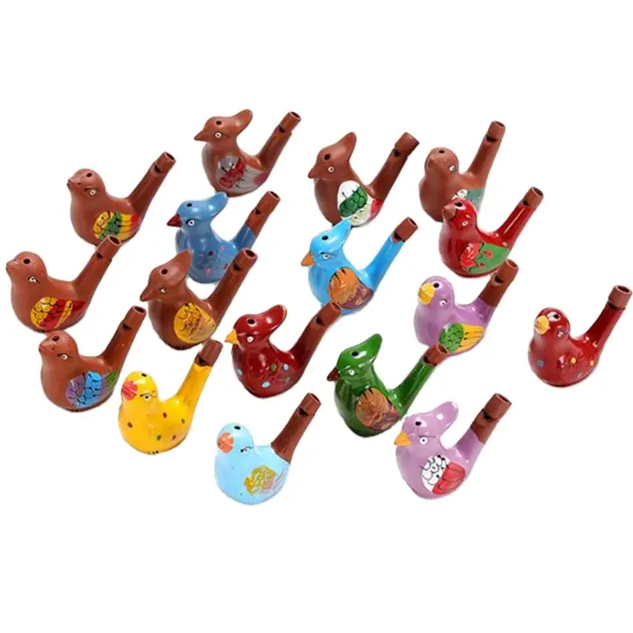 Silbato de pájaro con forma de animal lindo, regalos para niños, silbato de pájaro de agua de música de cerámica multicolor