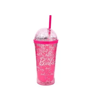 Nouveaux gobelets Barbie 600ml Gobelets en plastique à double paroi avec couvercles et pailles