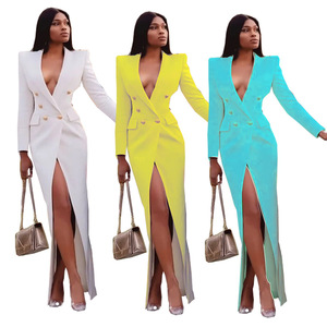 Women's Clothing Hot Wishebay Sale Solid Color Long V-neck Suit <strong>Coat</strong> - Product Image 2