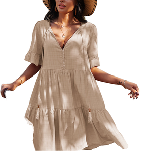 เดรสแฟชั่นพิมพ์ลายสำหรับผู้หญิง PRETTY STEPS ผ้าทอระบายอากาศได้ดี สไตล์วินเทจธรรมชาติ สำหรับฤดูใบไม้ผลิ/ฤดูร้อน ทรงพลิ้วสวย - Product Image 2