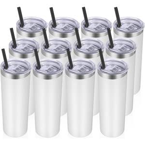 Vasos con aislamiento al vacío de doble pared de acero inoxidable de 20 oz personalizados, paquete de 12 tapas a granel, pajitas, café caliente/frío, 6-12 horas - Product Image 2