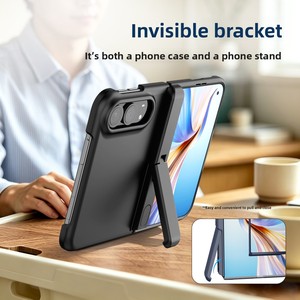 Huanmin Foldable Phone Cases with Central Axis Protection Design Louvered <b>Stand</b> <b>PC</b> Material Card Holder - Product Image 3