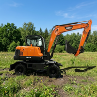 Mesin Penggali Besar Buatan Cina, Excavator Beroda 6 Ton, Excavator Roda Diesel untuk Dijual