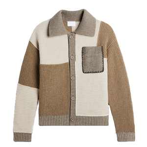 Chaqueta de punto de moda de algodón y lana personalizada para otoño e invierno, cárdigan de botones de punto de bloque de Color de gran tamaño para hombre - Product Image 5