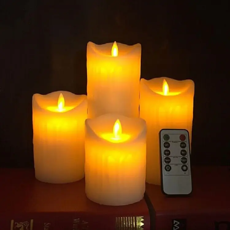 Tearstain 진짜 왁스 춤 빛 화염 모방 원격 제어 LED 전자 촛불